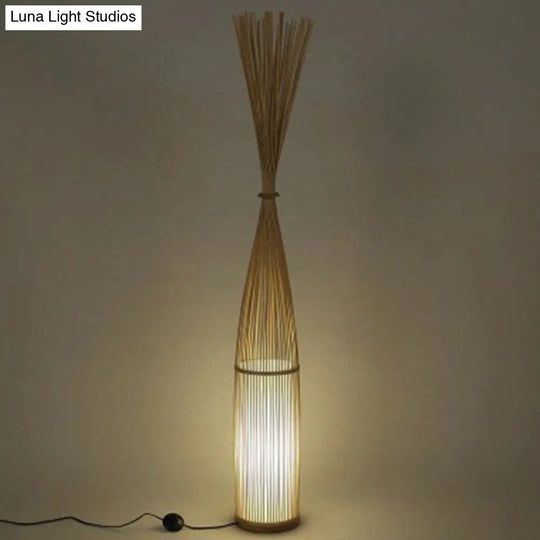 Handwoven Bamboo Standing Light - Asian Inspired Floor Lighting For Living Room