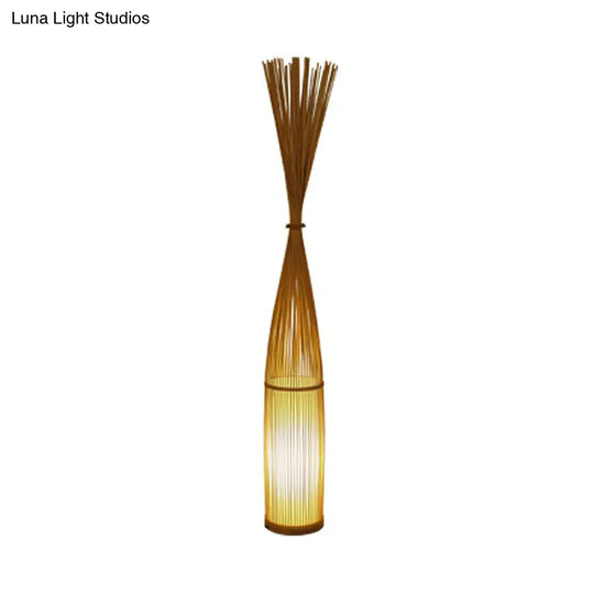 Handwoven Bamboo Standing Light - Asian Inspired Floor Lighting For Living Room