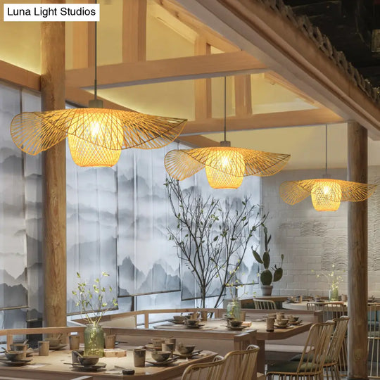 Handwoven Bamboo Suspension Pendant Light - Minimalist Design For Restaurants