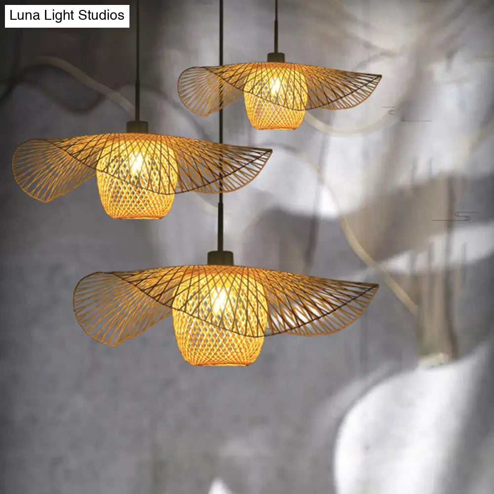 Handwoven Bamboo Suspension Pendant Light - Minimalist Design For Restaurants