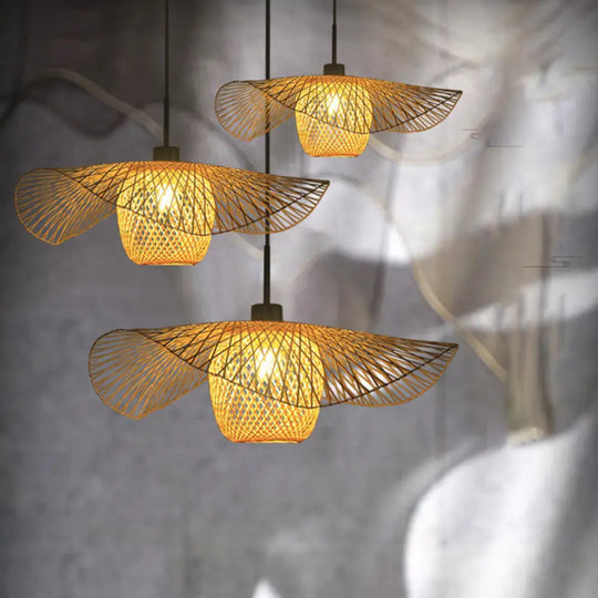 Handwoven Bamboo Suspension Pendant Light - Minimalist Design For Restaurants Wood / 18