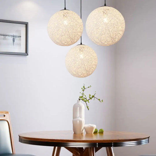 Handwoven Globe Pendant Light - Rattan 1 Bulb Asian Style Hanging Lamp Kit White