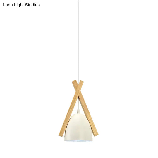 Hanging Bowl Shape Pendant Light With Linear Wood Deco - Stylish Macaron Loft Aluminum For Hallways