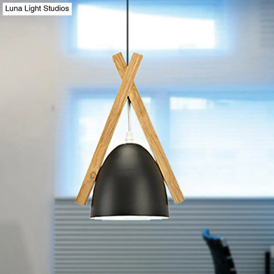 Hanging Bowl Shape Pendant Light: Linear Wood Deco Macaron Loft Aluminum Perfect For Hallway Black