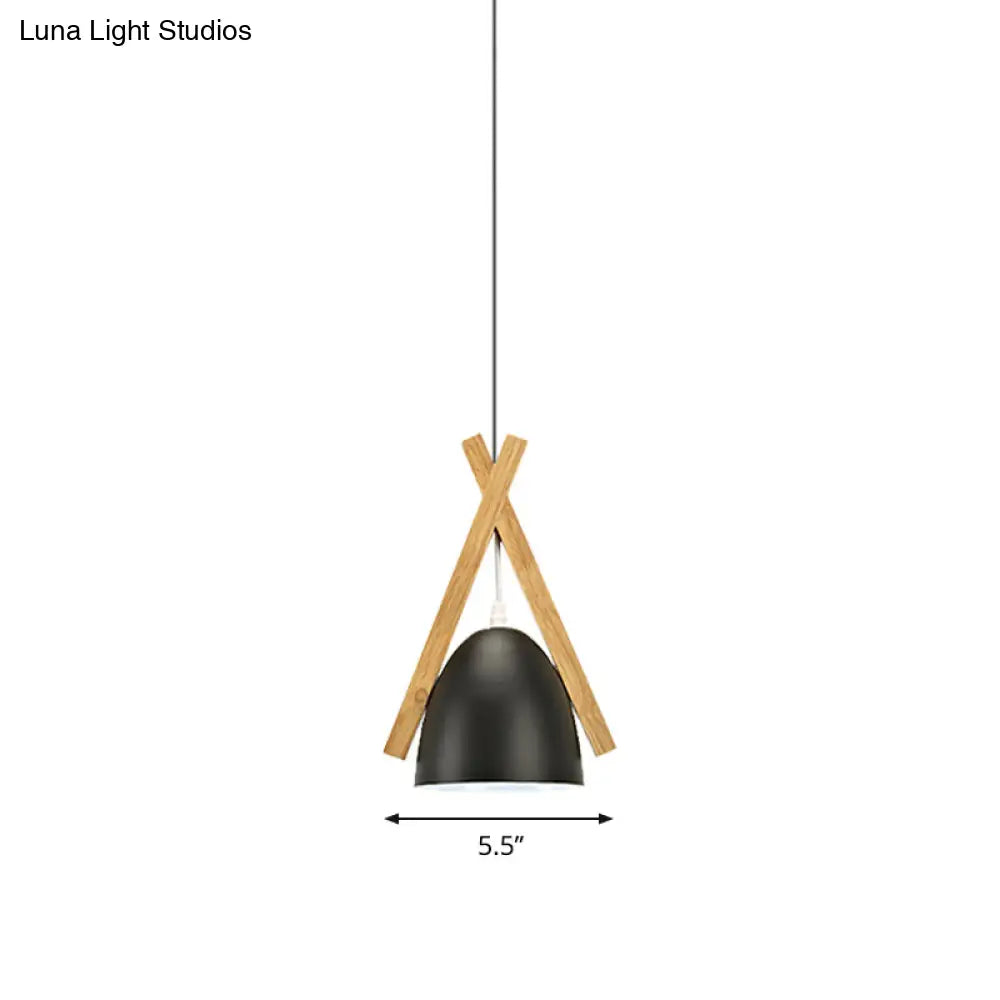 Hanging Bowl Shape Pendant Light: Linear Wood Deco Macaron Loft Aluminum Perfect For Hallway