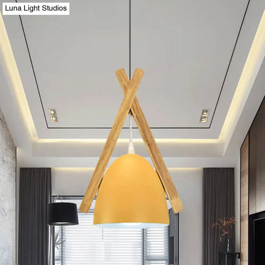 Hanging Bowl Shape Pendant Light: Linear Wood Deco Macaron Loft Aluminum Perfect For Hallway