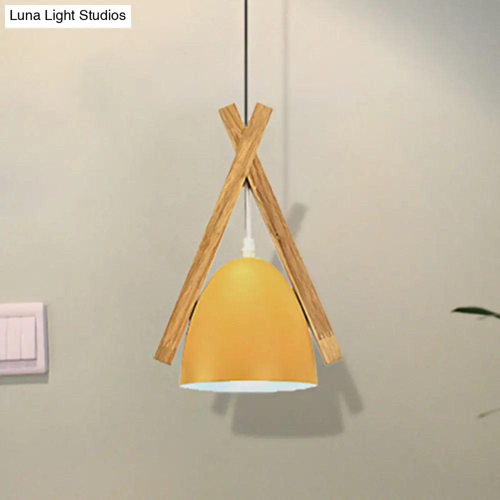 Hanging Bowl Shape Pendant Light: Linear Wood Deco Macaron Loft Aluminum Perfect For Hallway Yellow