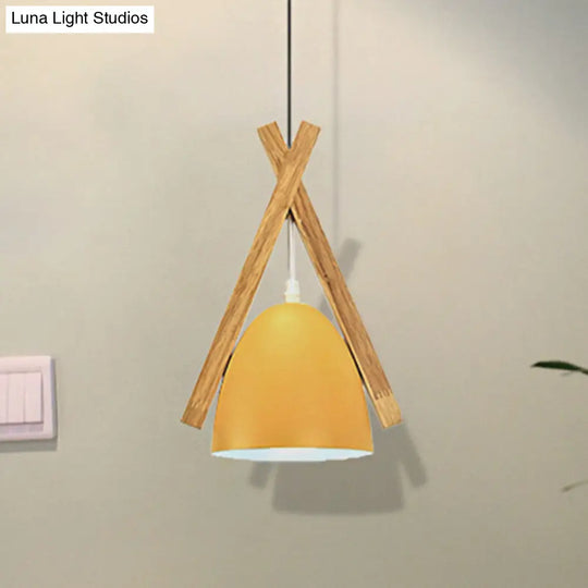 Hanging Bowl Shape Pendant Light: Linear Wood Deco Macaron Loft Aluminum Perfect For Hallway Yellow