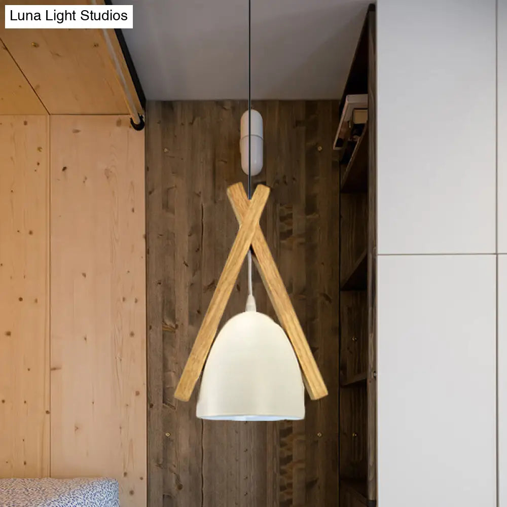 Hanging Bowl Shape Pendant Light: Linear Wood Deco Macaron Loft Aluminum Perfect For Hallway