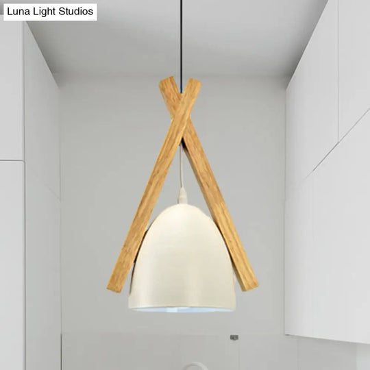 Hanging Bowl Shape Pendant Light: Linear Wood Deco Macaron Loft Aluminum Perfect For Hallway White