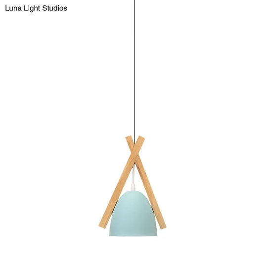 Hanging Bowl Shape Pendant Light With Linear Wood Deco - Stylish Macaron Loft Aluminum For Hallways