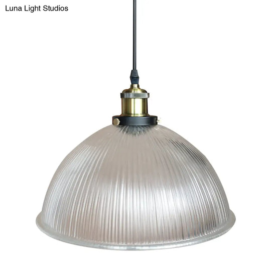 Hanging Ceiling Light With Dome Prismatic Glass - Industrial Pendant Lighting For Living Room