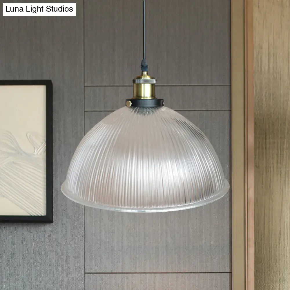Hanging Ceiling Light With Dome Prismatic Glass - Industrial Pendant Lighting For Living Room