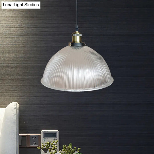 Hanging Ceiling Light With Dome Prismatic Glass - Industrial Pendant Lighting For Living Room