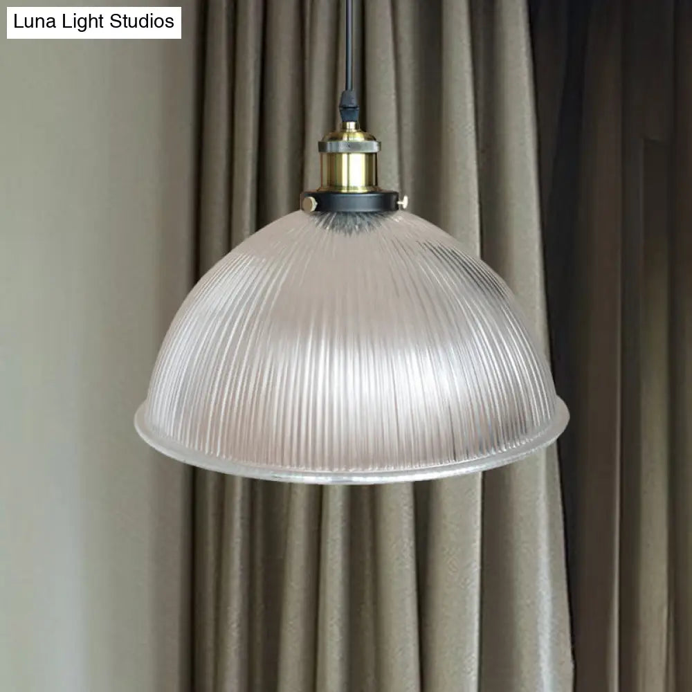 Hanging Ceiling Light With Dome Prismatic Glass - Industrial Pendant Lighting For Living Room