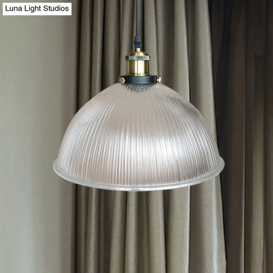 Hanging Ceiling Light With Dome Prismatic Glass - Industrial Pendant Lighting For Living Room