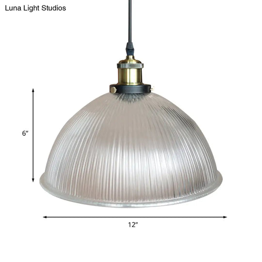 Hanging Ceiling Light With Dome Prismatic Glass - Industrial Pendant Lighting For Living Room