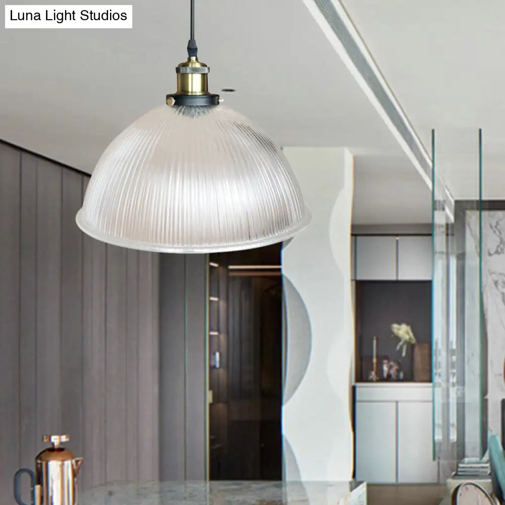 Hanging Ceiling Light With Dome Prismatic Glass - Industrial Pendant Lighting For Living Room