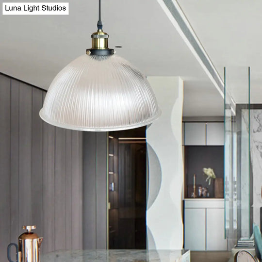 Hanging Ceiling Light With Dome Prismatic Glass - Industrial Pendant Lighting For Living Room