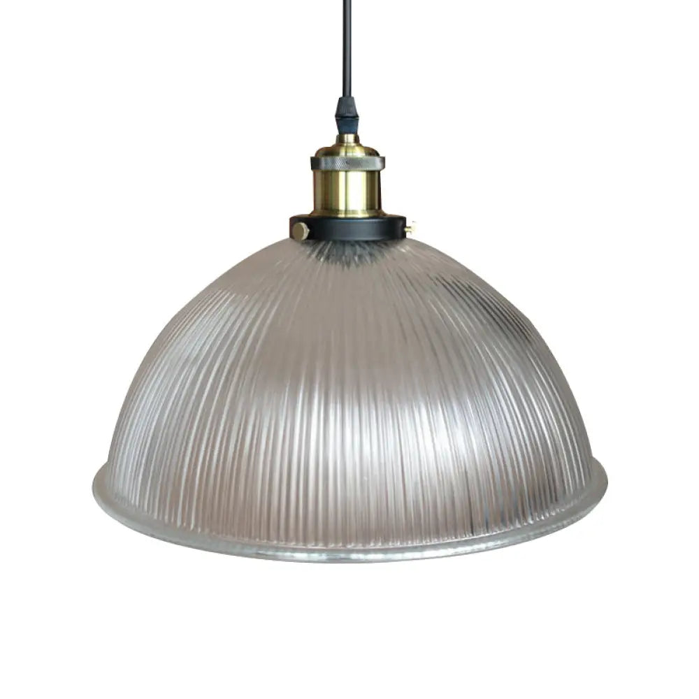 Hanging Ceiling Light With Dome Prismatic Glass - Industrial Pendant Lighting For Living Room Clear