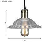 Hanging Ceiling Light With Scalloped Ribbed Glass Shade - Industrial Pendant Lighting For Living