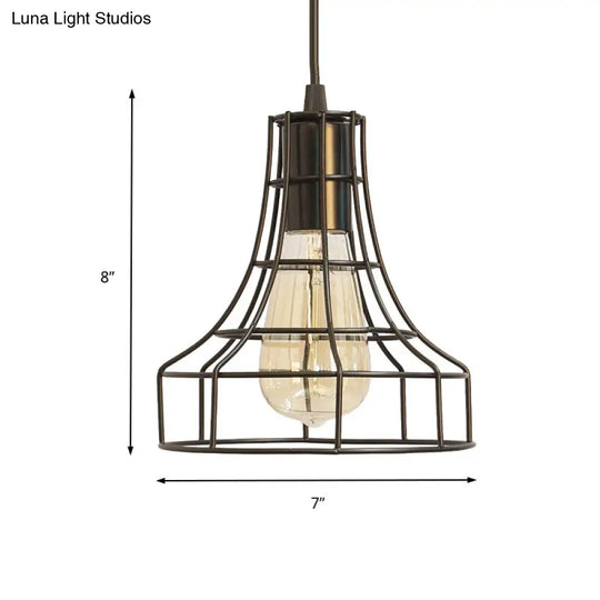 Industrial Metal Hanging Ceiling Light With Bell Cage Shade - 1 Pendant For Dining Room Direct