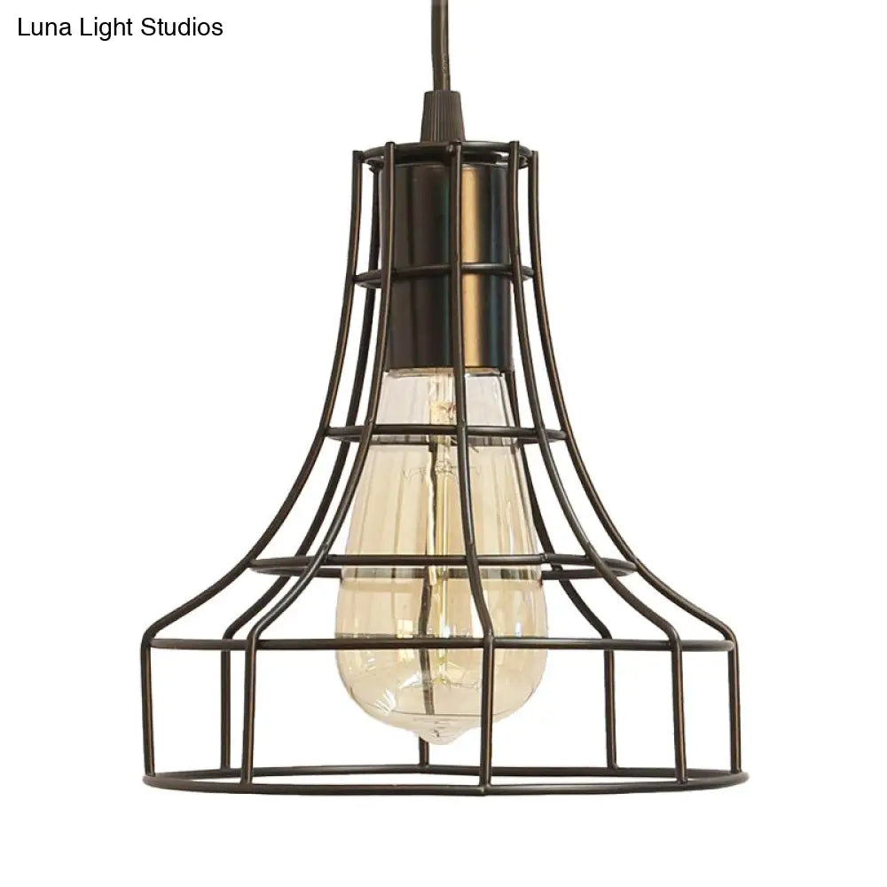 Hanging Ceiling Pendant Light With Bell Cage Shade - Industrial Metal Design For Dining Room Direct