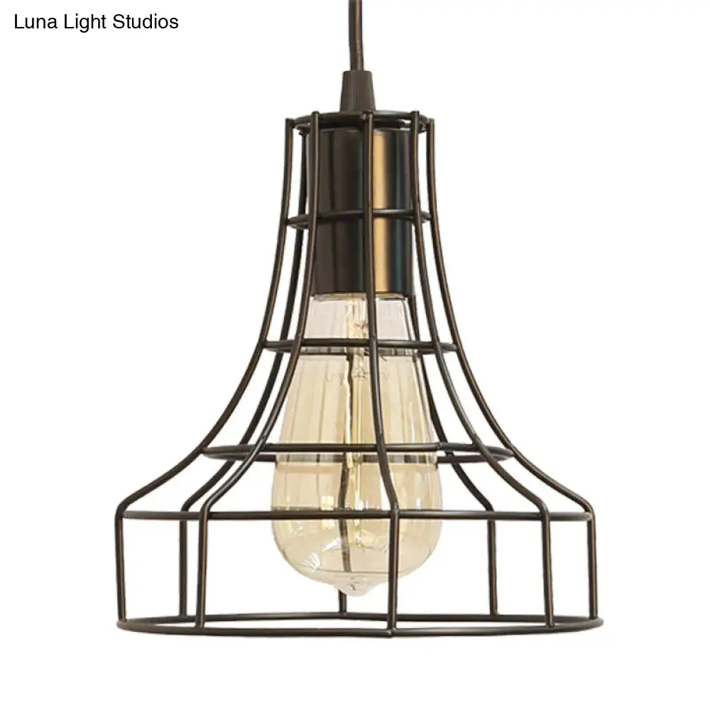 Industrial Metal Hanging Ceiling Light With Bell Cage Shade - 1 Pendant For Dining Room Direct