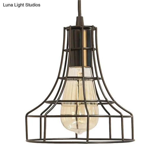 Industrial Metal Hanging Ceiling Light With Bell Cage Shade - 1 Pendant For Dining Room Direct