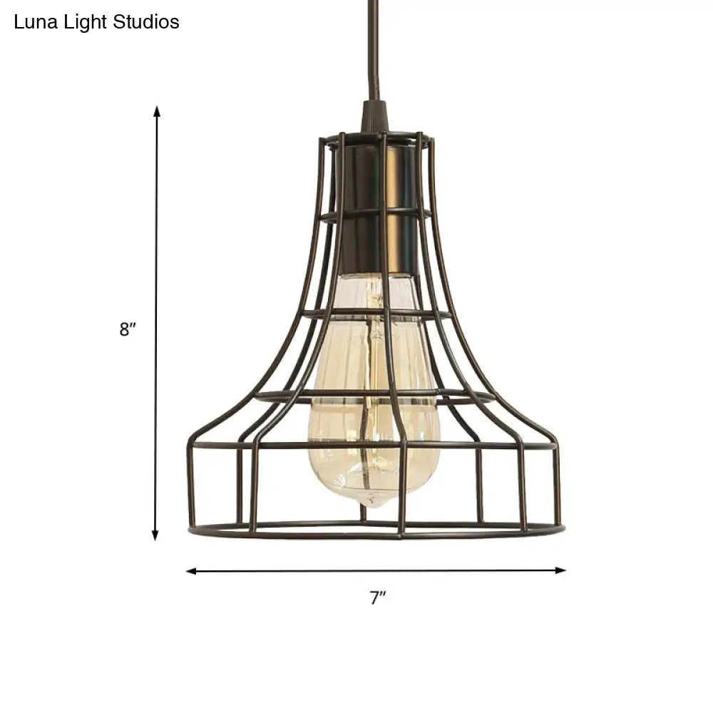 Hanging Ceiling Pendant Light With Bell Cage Shade - Industrial Metal Design For Dining Room Direct