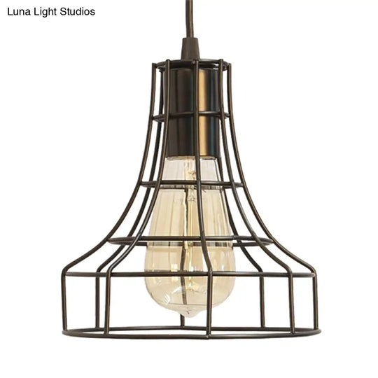 Hanging Ceiling Pendant Light With Bell Cage Shade - Industrial Metal Design For Dining Room Direct