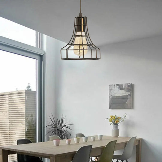 Hanging Ceiling Pendant Light With Bell Cage Shade - Industrial Metal Design For Dining Room Direct