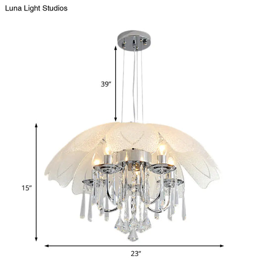 Hanging Chandelier Light W/ 5 Bulbs - Modern Glass Ceiling Fixture Chrome Frame & K9 Crystal