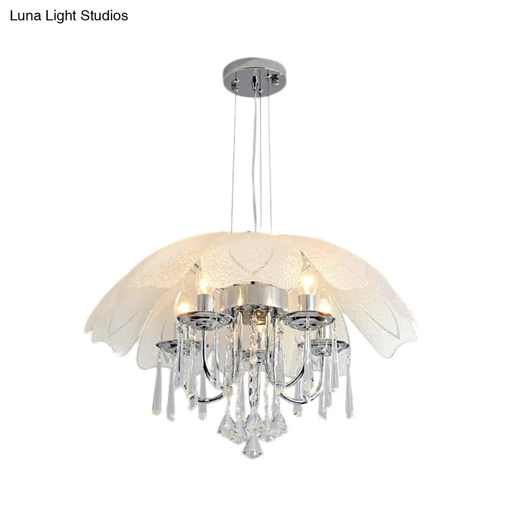 Hanging Chandelier Light W/ 5 Bulbs - Modern Glass Ceiling Fixture Chrome Frame & K9 Crystal