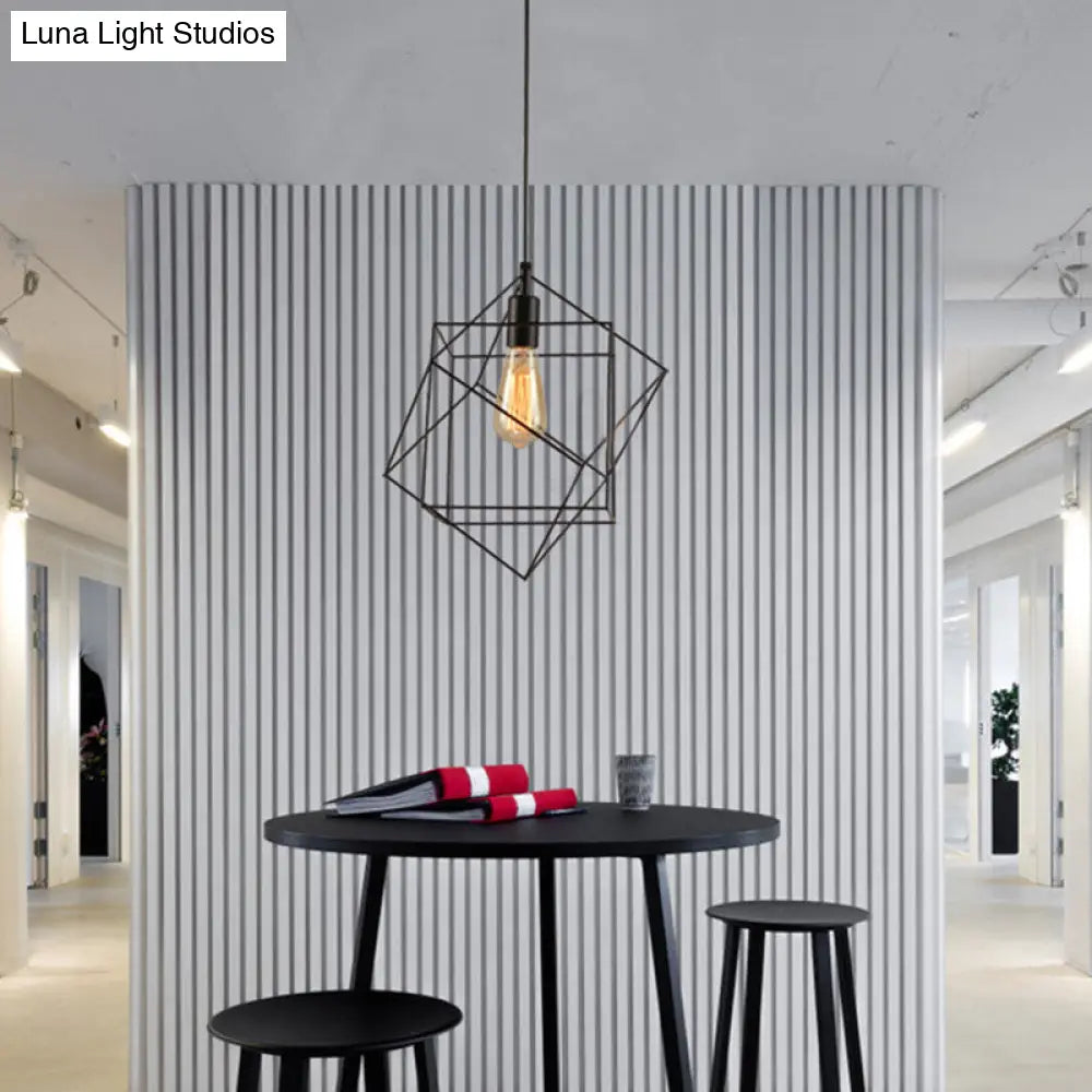 Industrial Black Metal Cubic Pendant Light For Dining Room