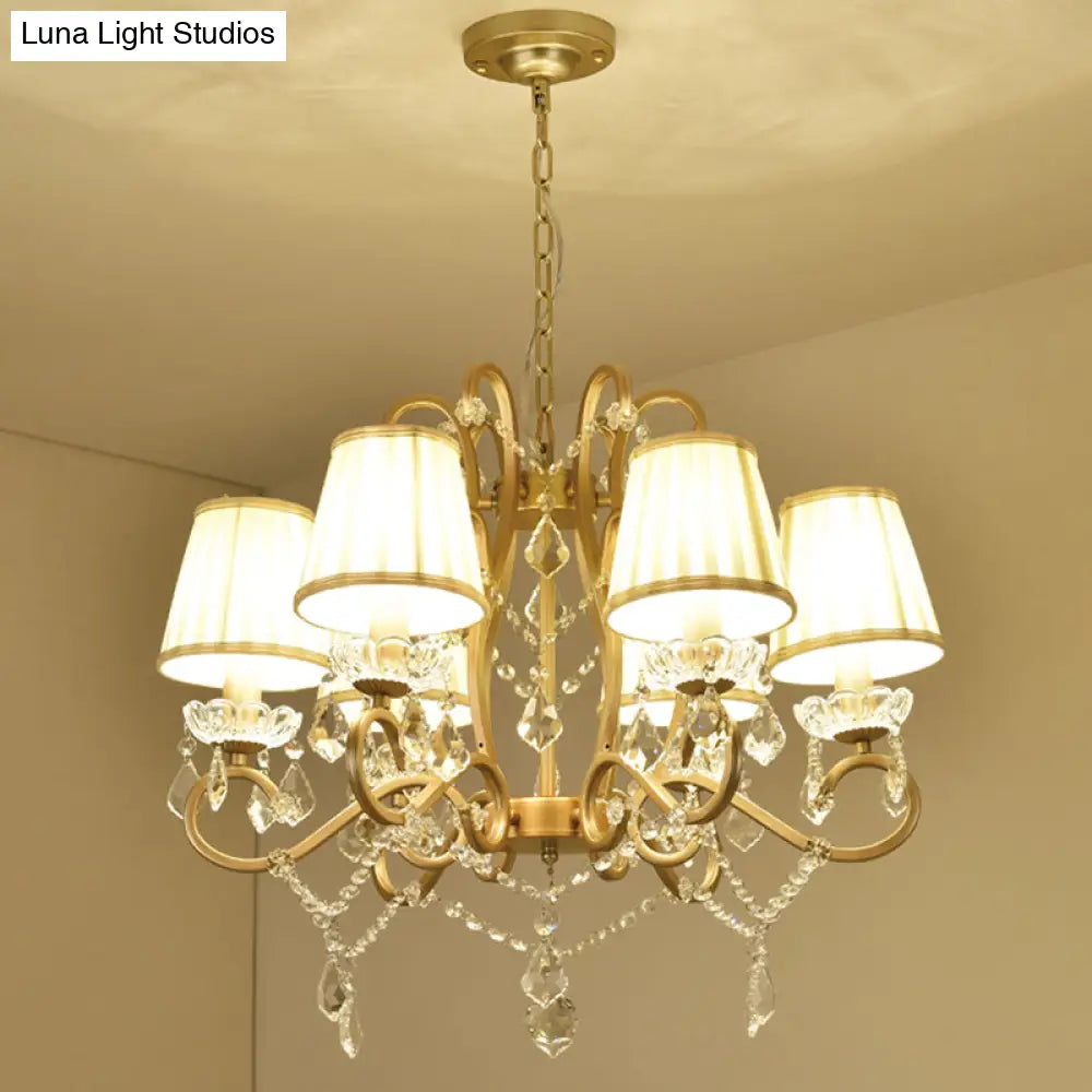 Hanging Lamp Kit: 6 Bulbs Conical Crystal Stands Traditional Brass Pendant Chandelier