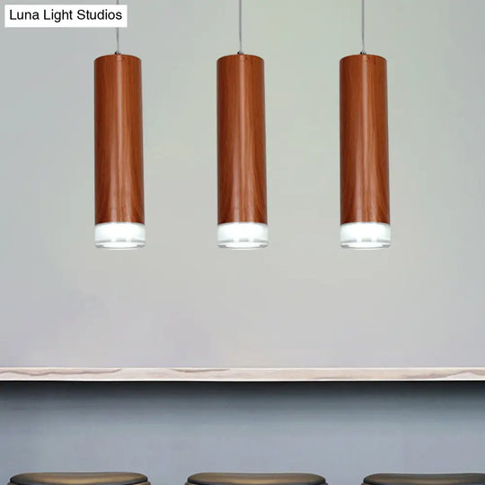 Hanging Light Kit - H Cylinder Pendant With Wood Grain Shade Minimal Single Head Led Ceiling For