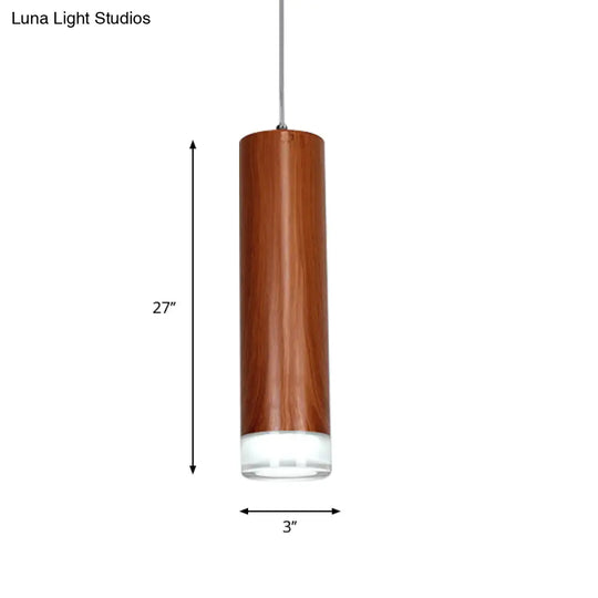 Hanging Light Kit - H Cylinder Pendant With Wood Grain Shade Minimal Single Head Led Ceiling For