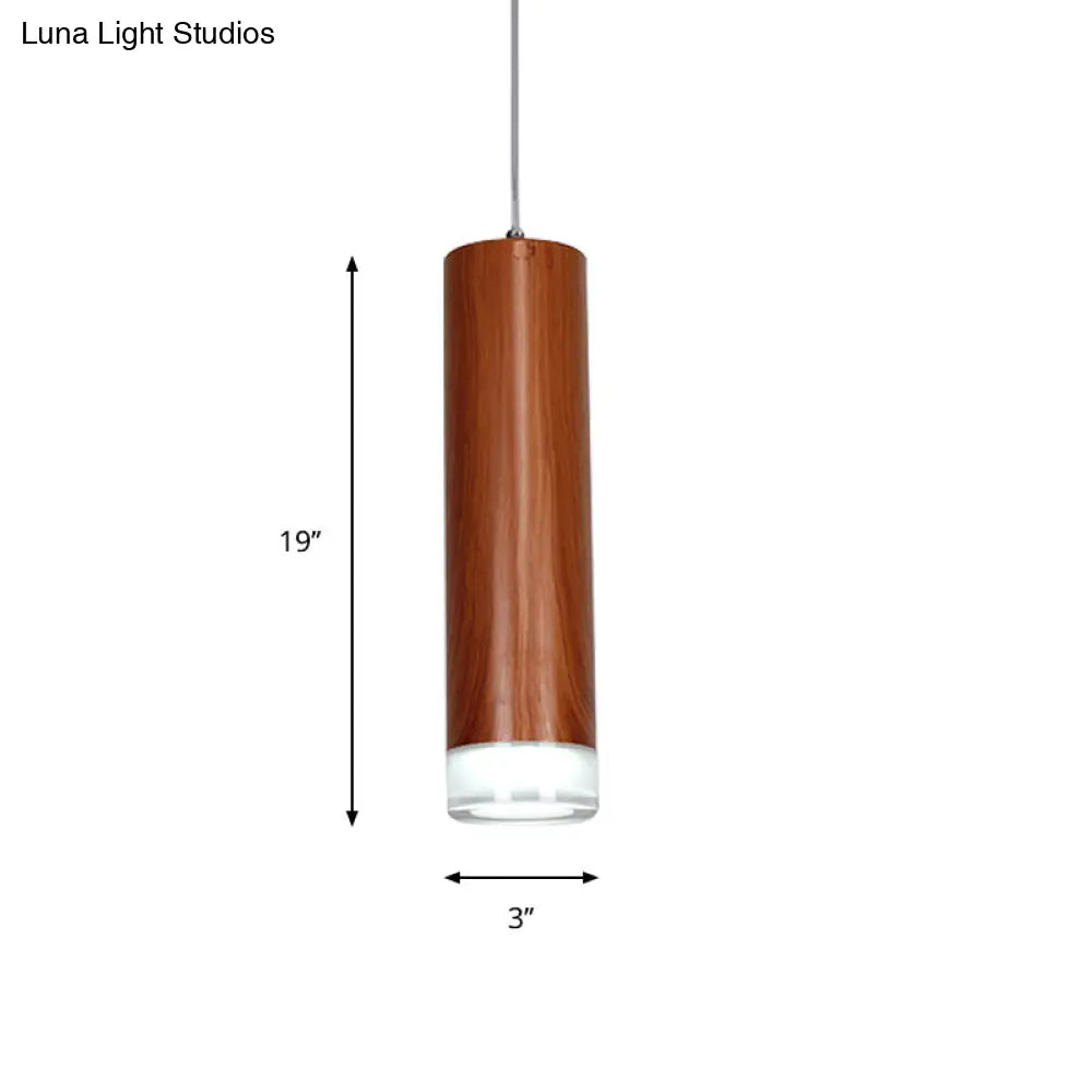 Hanging Light Kit - H Cylinder Pendant With Wood Grain Shade Minimal Single Head Led Ceiling For