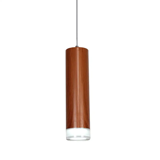 Hanging Light Kit - H Cylinder Pendant With Wood Grain Shade Minimal Single Head Led Ceiling For