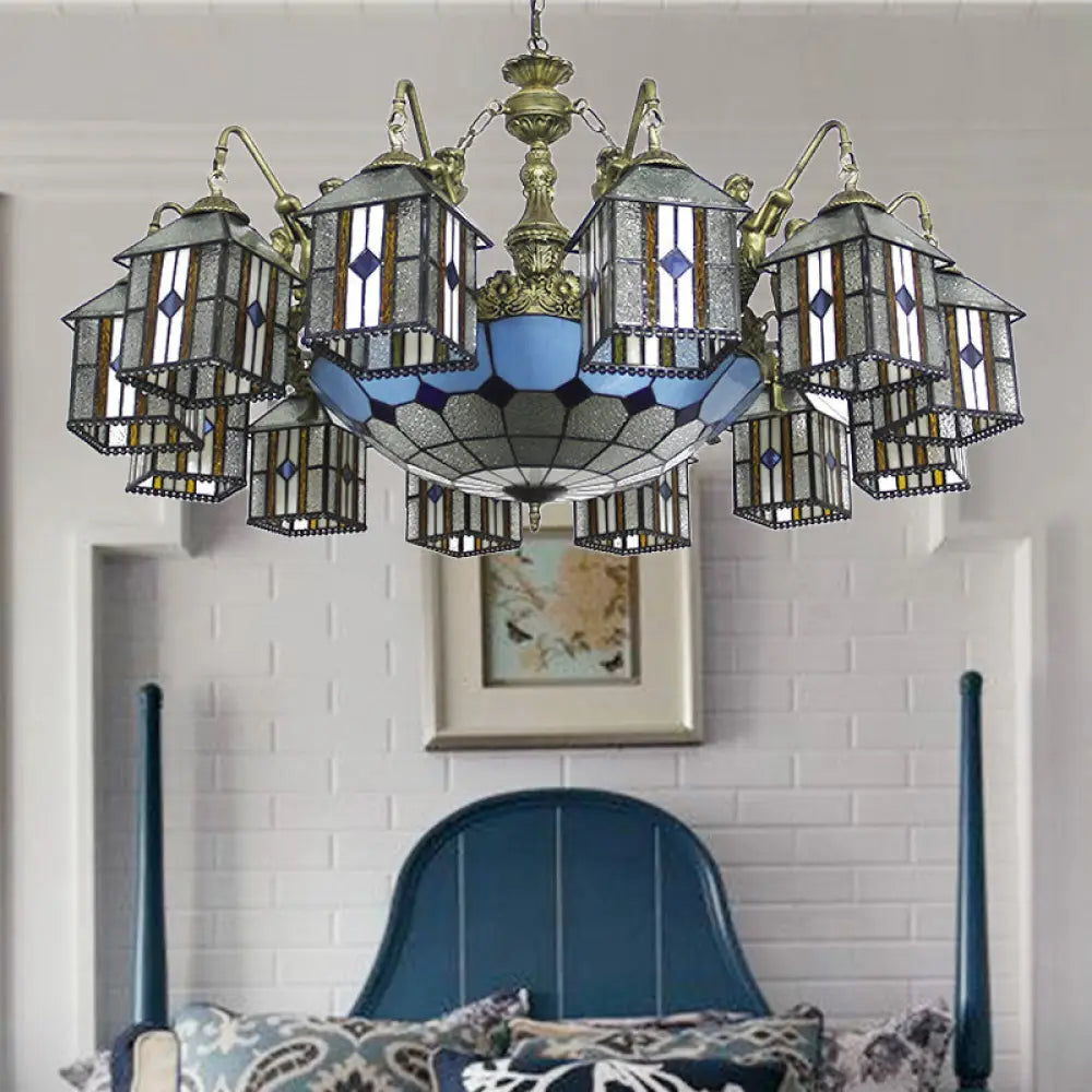 Hanging Lodge Chandelier With Mermaid Stained Glass Pendant For Hotel Elegance Clear