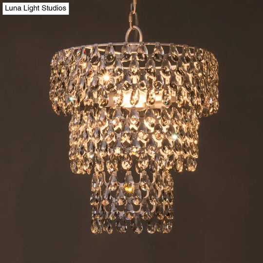 Hanging Pendant Light - Minimalist Tiered Round Crystal Suspension Lighting With Clear Embedded