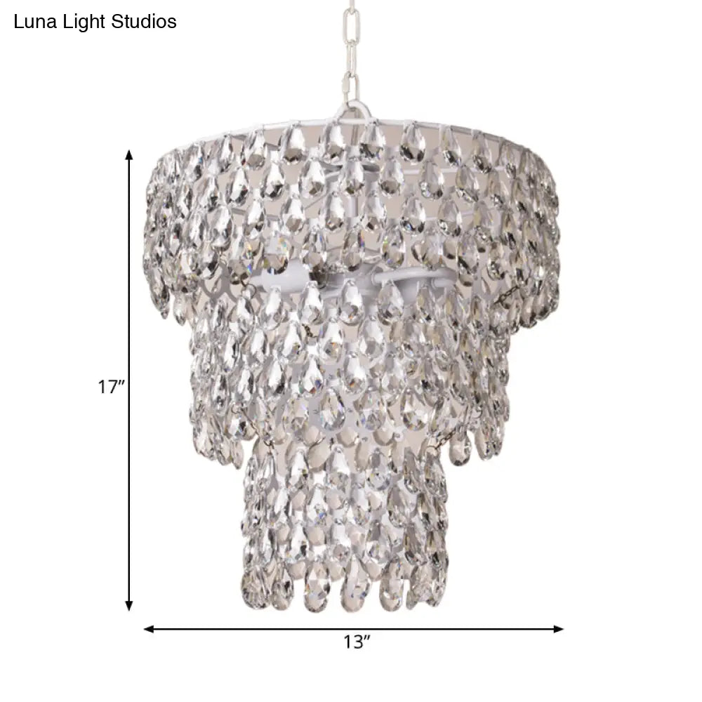 Hanging Pendant Light - Minimalist Tiered Round Crystal Suspension Lighting With Clear Embedded