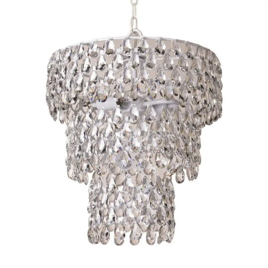 Hanging Pendant Light - Minimalist Tiered Round Crystal Suspension Lighting With Clear Embedded