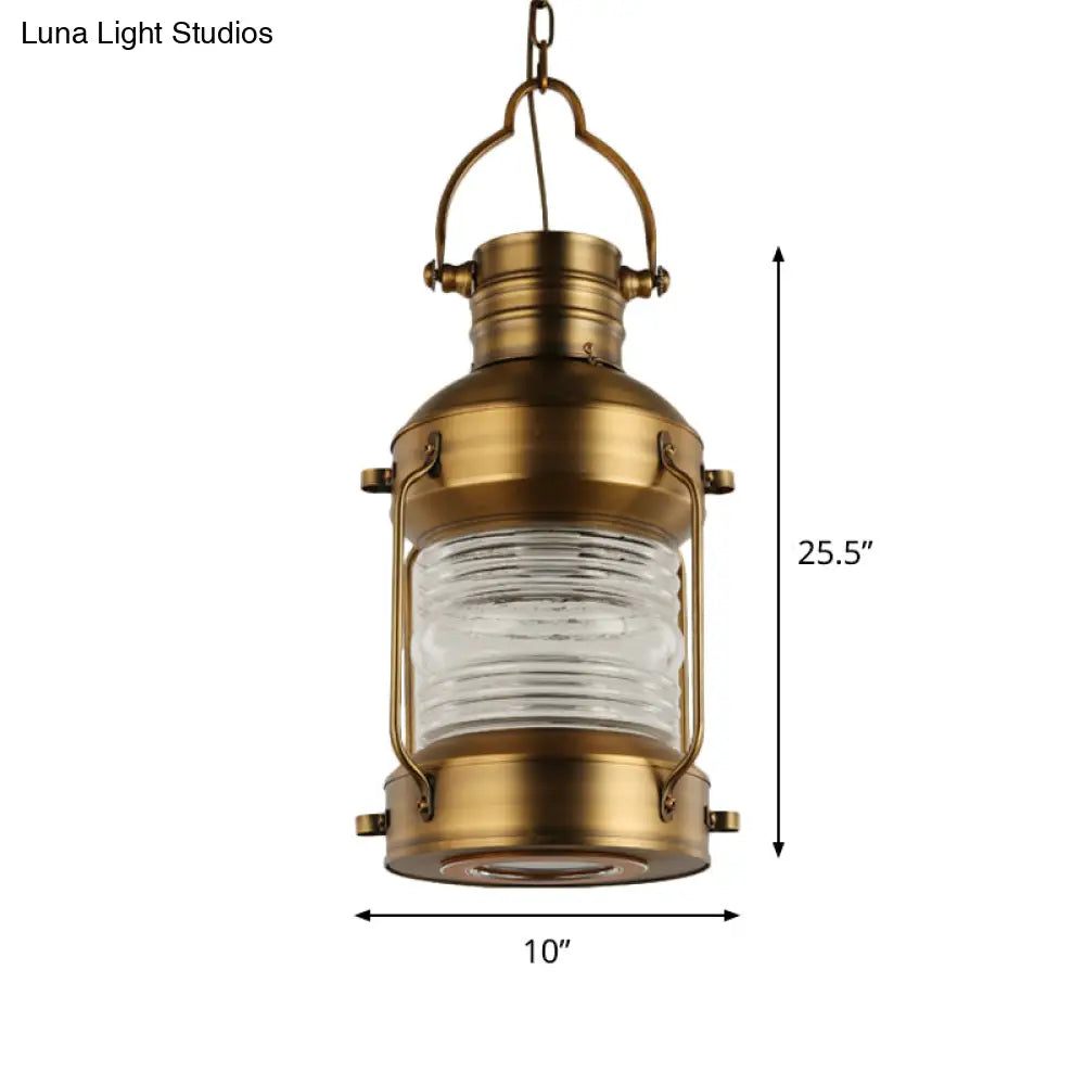 Hanging Pendant Light With Clear Glass Shade - Brass Finish Perfect For Factory Dining Rooms