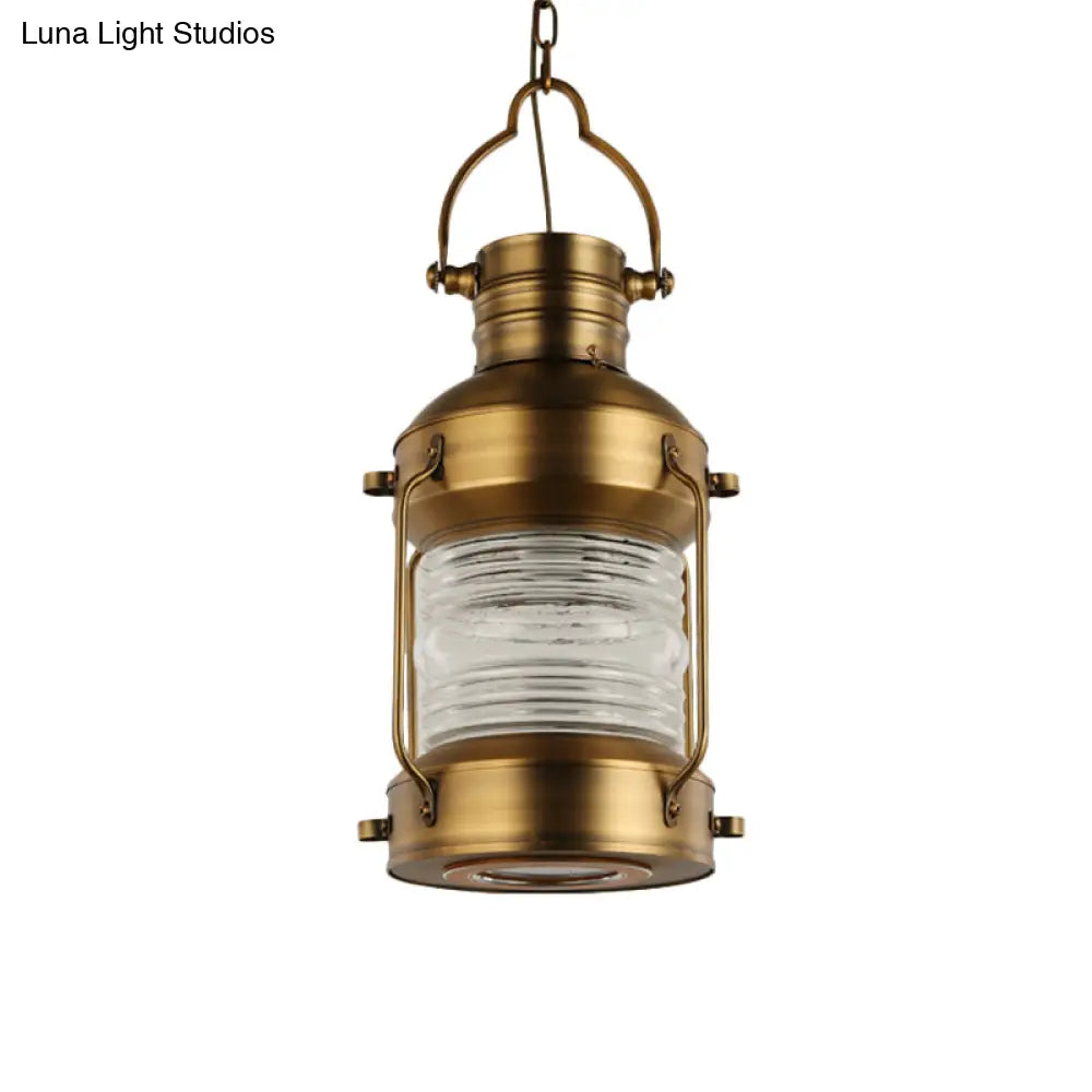 Hanging Pendant Light With Clear Glass Shade - Brass Finish Perfect For Factory Dining Rooms