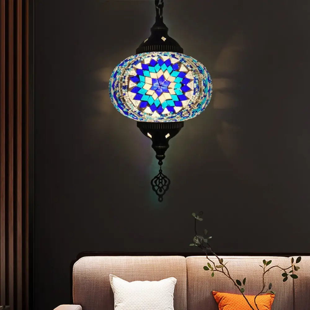 Hanging Pendant Light With Traditional Red/Blue Glass Ideal For Living Room Décor Blue / 1