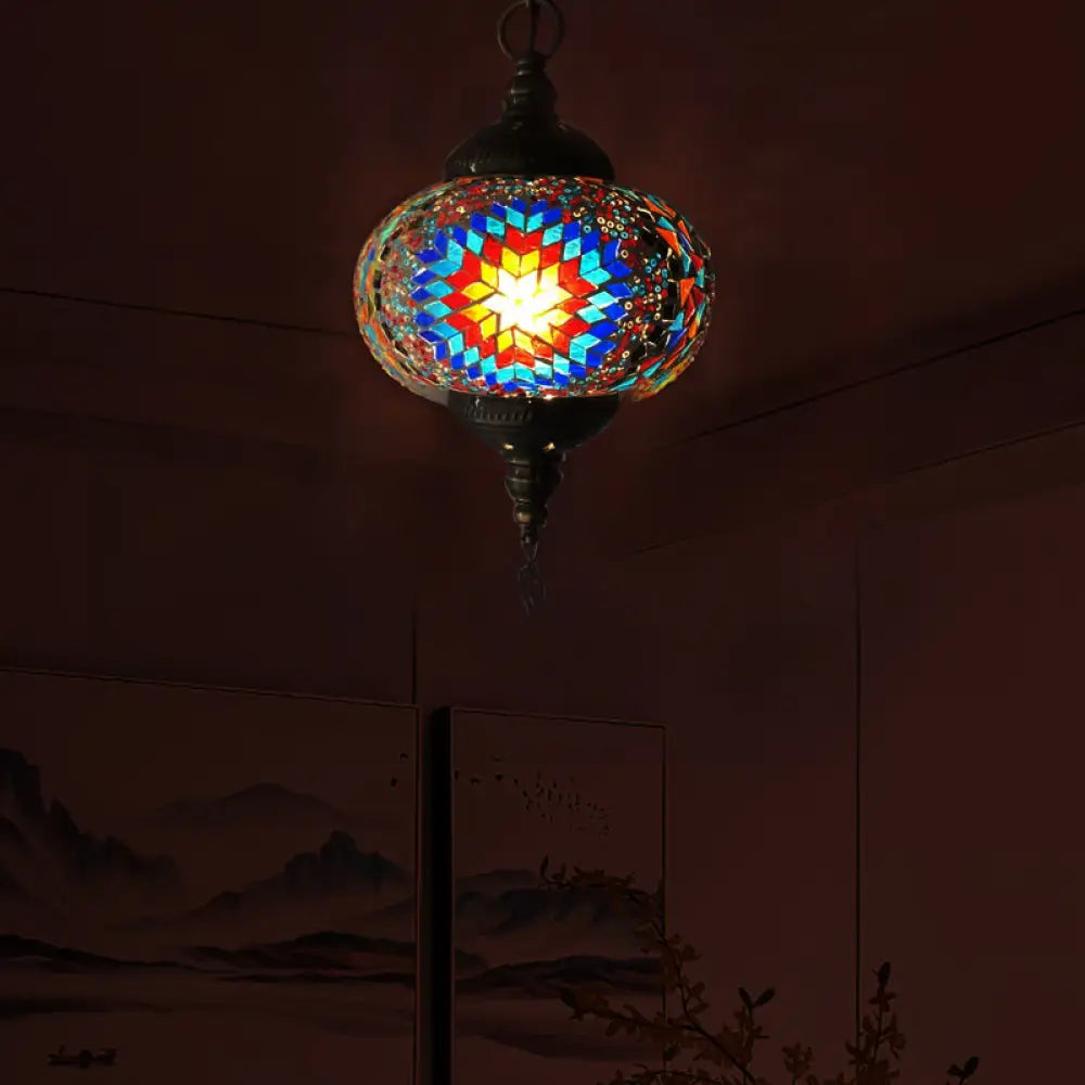 Hanging Pendant Light With Traditional Red/Blue Glass Ideal For Living Room Décor Red / 1