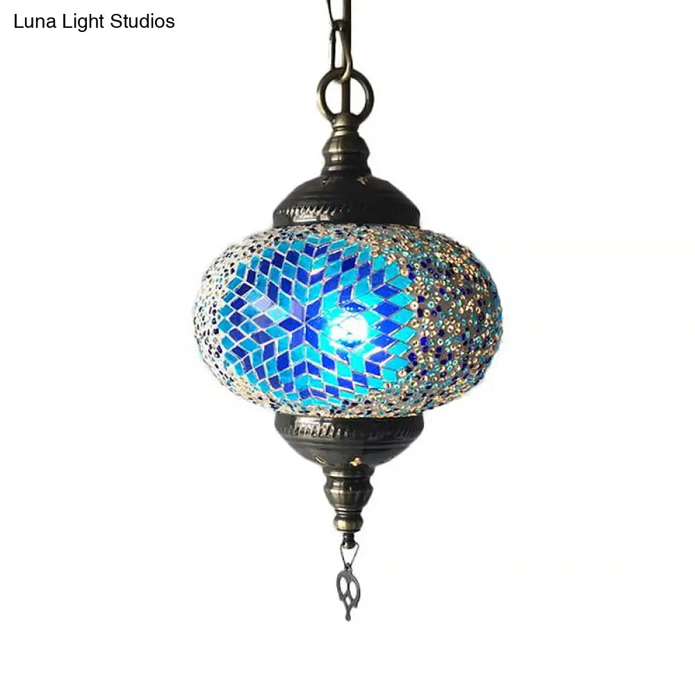 Hanging Pendant Light With Traditional Red/Blue Glass Ideal For Living Room Décor