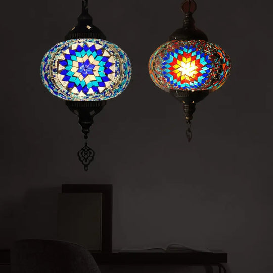 Hanging Pendant Light With Traditional Red/Blue Glass Ideal For Living Room Décor Red-Blue / 2